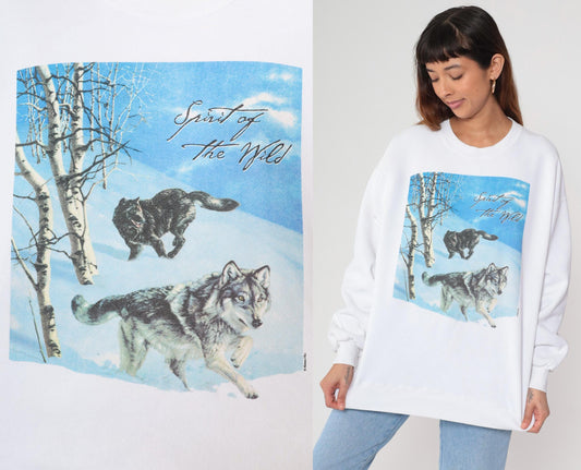 90s Wolf Spirit of the Wild Graphic Sweatshirt Jerzees Grey Unisex Extra Large