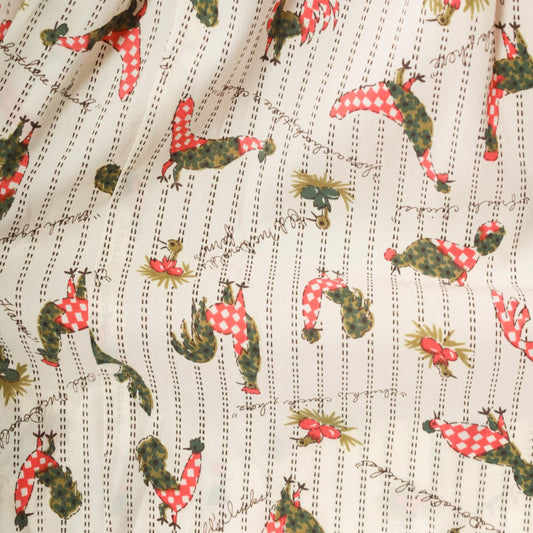 60s Rooster Print Cream Dress Peter Pan Collar Button Front Extra Small XS