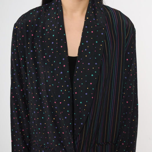80s Columbus Circle Blazer Black Multicolor Dot Stripe Single Button Medium