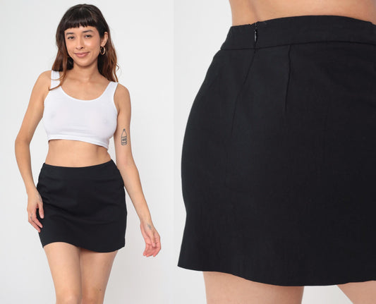 Y2K Black Mini Skirt High Waisted Bodycon Back Zip Medium