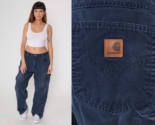 Y2K Carhartt Navy Straight Leg Work Pants Hammer Loop 38x32