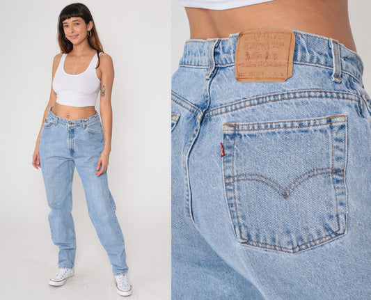 Levi's 521 High Waist Mom Jeans Blue Denim Tapered 90s 16 Long