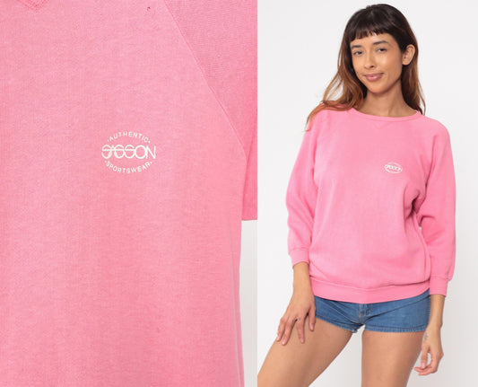 80s Sasson Pink Crewneck Sweatshirt Raglan Sleeve Medium M