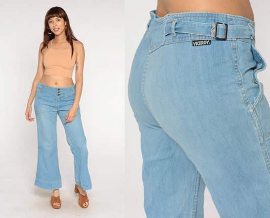 70s Viceroy Bell Bottom Flare Jeans Light Blue Denim High-Waist Extra Large