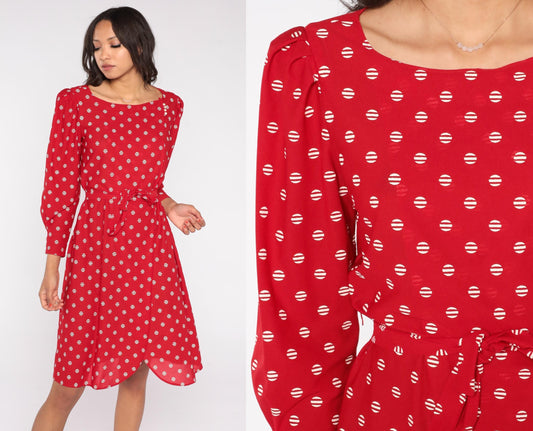 80s Jane Baar New York Red Polka Dot Wrap Dress Long Sleeve Small