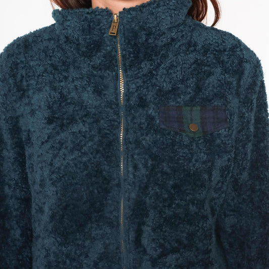 Pendleton Y2K Teal Fleece Jacket Plaid Collar Zip Large L