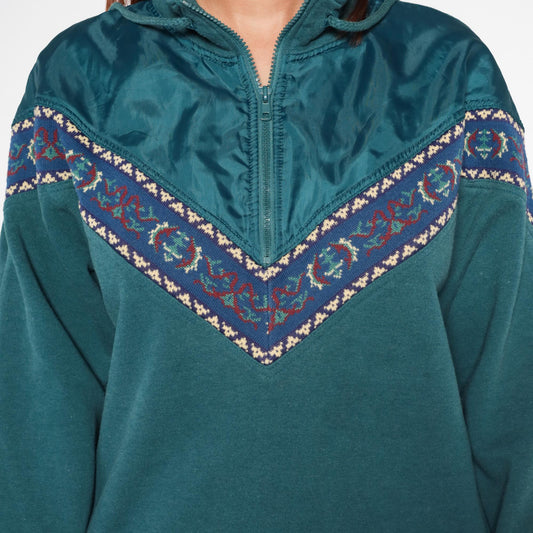 90s Chinawear Southwestern Quarter-Zip Sweatshirt Teal Chevron Embroidered Small