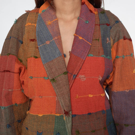 90s Patchwork Cotton Jacket Multicolor Block Button Front Medium M