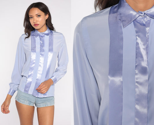 Y2K Jacklyn Smith Periwinkle Blouse Satin Panel Button Front Small