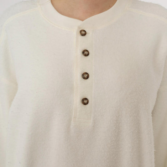 80s Claybrooke Sport White Henley Reverse Weave Cotton Sweatshirt Small S