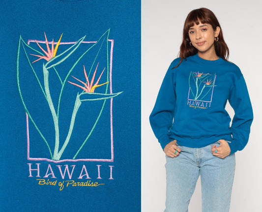 90s Crazy Shirt Bird Of Paradise Hawaii Embroidered Sweatshirt Teal Small