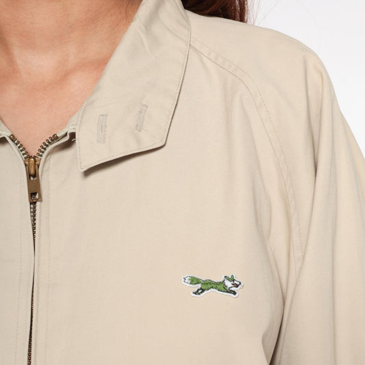 80s The Fox Beige Zip-Up Jacket Pointed Collar Embroidered Logo Medium