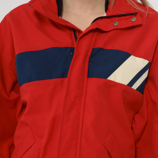 80s Forsters Red Windbreaker Jacket Navy White Color Block Medium