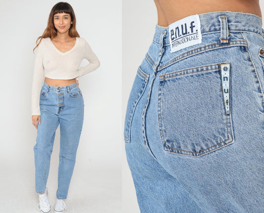 90s Enuf Internationale High-Waisted Mom Jeans Light Wash Button Fly Medium