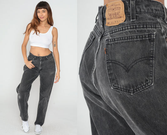90s Levi's 560 High Waist Jeans Black Denim Faded Charcoal Large L