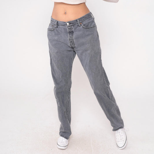 Levi's 501 Y2K Grey Straight Leg Denim High Waist Button Fly Large L