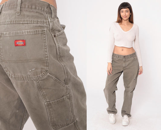 Y2K Dickies Carpenter Pants Sage Green Cotton Straight Leg Large L