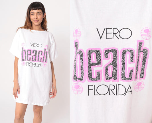 90s White House Vero Beach Florida Graphic T-Shirt Dress Cotton Large
