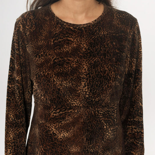 90s Jones New York Leopard Print Maxi Dress Long Sleeve Brown Medium M