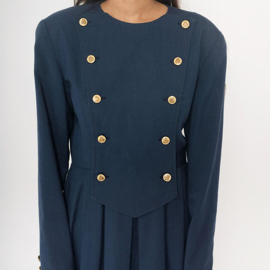 80s Navy Military Double-Breasted Maxi Dress Gold Buttons Large L