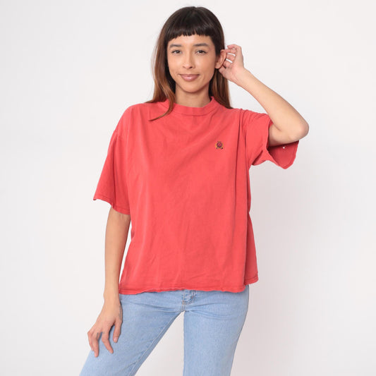 90s Bugle Boy Salmon Cotton T-Shirt Embroidered Crest Logo Large L