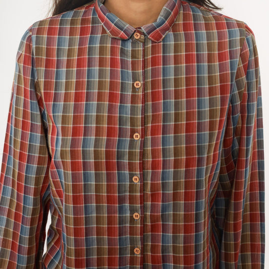 80s West Coast Connection Plaid Button Down Shirt Red Blue Small