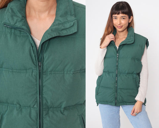 90s Northwest Territory Forest Green Down Puffer Vest Quilted Nylon Large