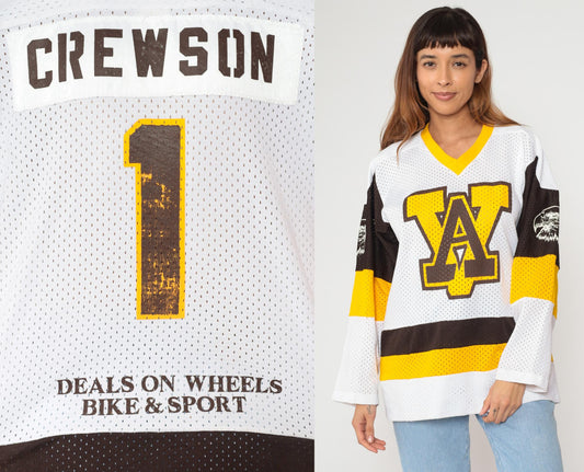 80s Westwood Sports Hockey Jersey Eagle Logo Colorblock White Medium M