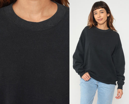 90s Jerzees Black Crewneck Sweatshirt Ribbed Cuffs Extra Large XL