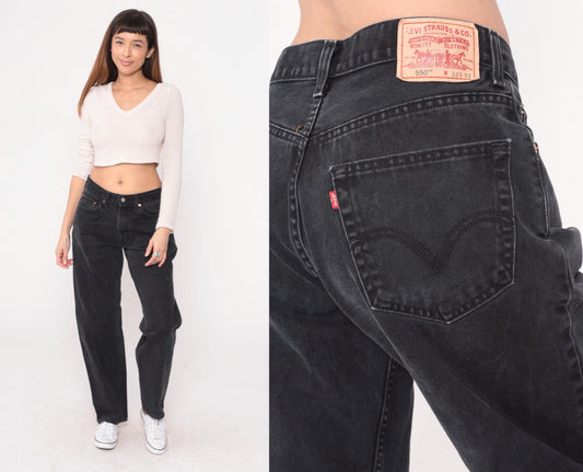 Y2K Levi's 550 Black Denim Jeans Straight Leg Cotton 32x32