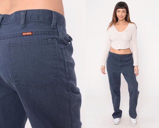 90s Big Ben Navy Carpenter Work Pants Straight Leg High Rise Cotton Extra Large