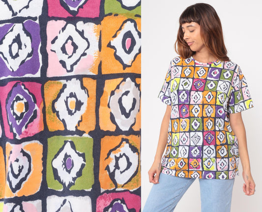 Y2K Bechamel Geometric Mosaic Cotton Tunic Multicolor Small S