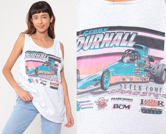 90s Gerry Durnall Super Comp Dragster Tank Top White Cotton Graphic XL