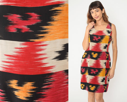 Y2K Jones New York Ikat Stripe Sleeveless Dress Knee Length Large L