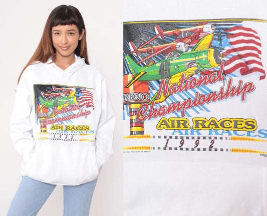 90s Reno National Championship Air Races Hoodie White Graphic Plus Size XXL