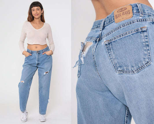 90s Old Navy Light Wash Distressed Jeans High Waist Straight Leg Medium