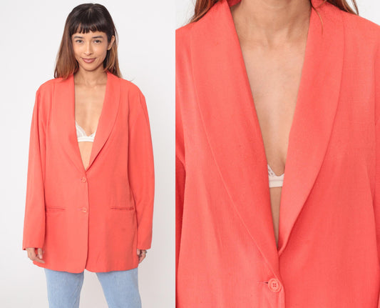 90s Coral Blazer Two-Button Notched Lapel Power Suit Jacket Extra Large XXL