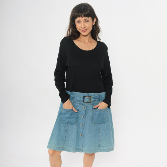 90s Diana Marco Denim Dress Black Chambray Two Tone Belted Extra Large XL