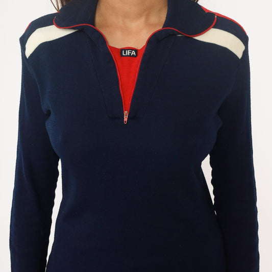 80s Helly Hansen Lifa Track Jacket Navy Quarter-Zip Colour Block Large