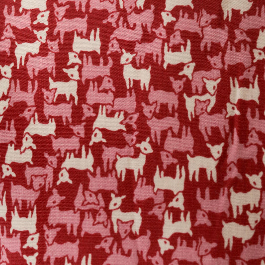 70s Van Heusen Lamb Print Button-Up Blouse Red Cream Pointed Collar Large L
