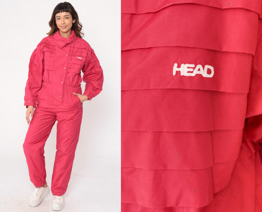 80s HEAD Coral Pink One-Piece Ski Suit Snowsuit Jumpsuit Large L
