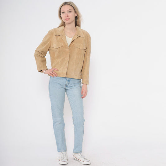Y2K Willi Smith Tan Suede Jacket Cropped Button Front Medium M