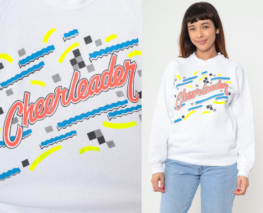 90s Cheerleader Sweatshirt White Graphic Raglan Pullover Large L