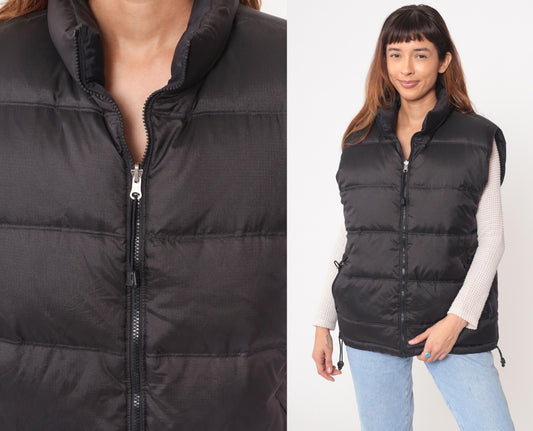 Y2K Foot Locker Black Down Puffer Vest Funnel Neck Medium M