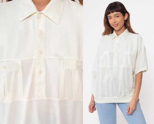 80s Classics by Palmland Cream Polo Shirt Cotton Short Sleeve Large L