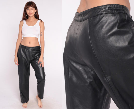Y2K Excelled Collection Black Leather Pants High Rise Straight Leg Large L