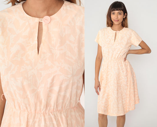 80s Marti Petite Peach Keyhole Dress Cotton Knee-Length Medium M