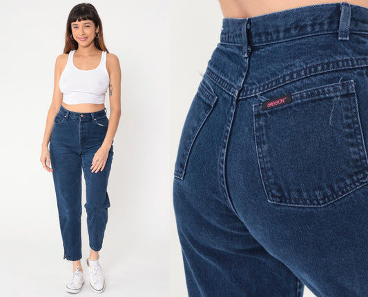 90s Sasson High-Waisted Mom Jeans Navy Tapered Ankle Crop 29