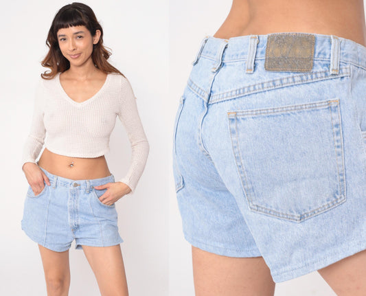 90s Wrangler Light Wash Denim Shorts High Rise Cuffed Hem Large L