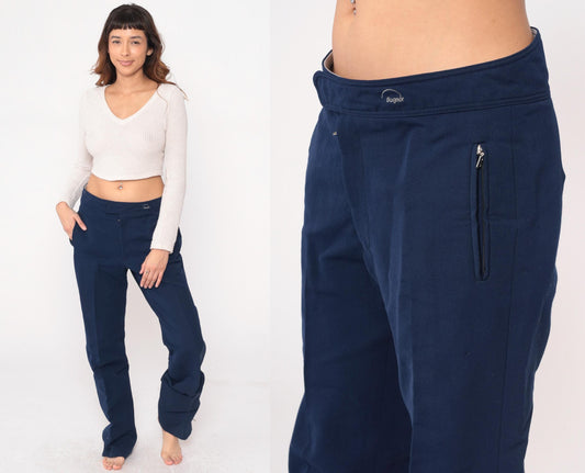 Bogner 80s Navy Wool Ski Pants High Rise Straight Leg Zippered Pockets Large